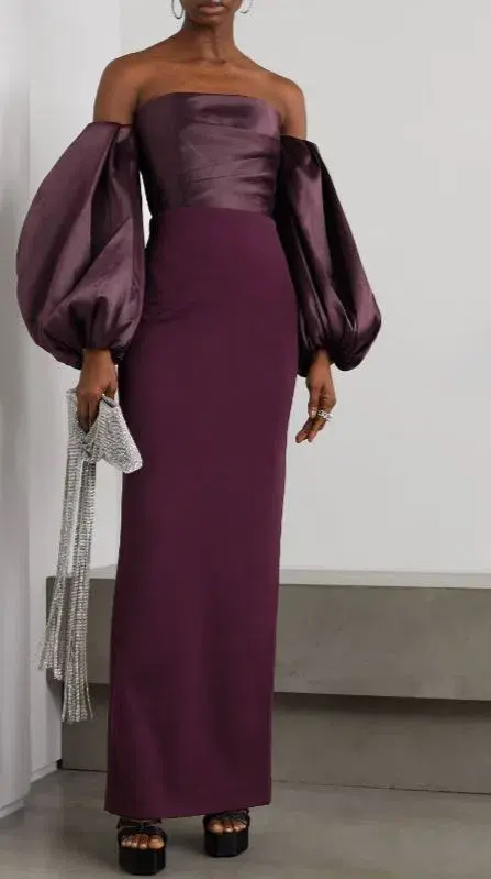 SOLACE LONDON Carmen off-the-shoulder gathered satin and crepe maxi dress - Image 2