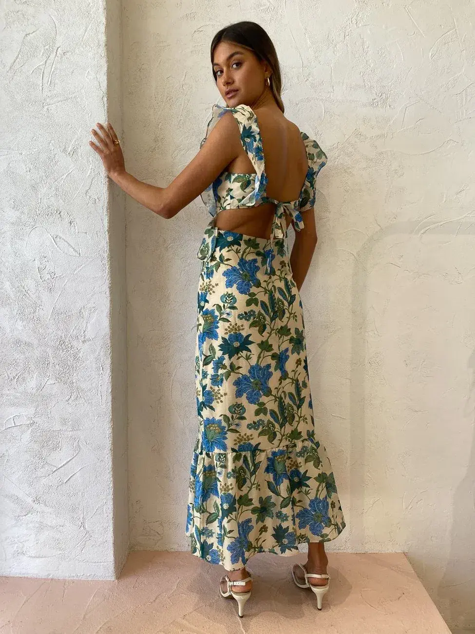 Sir Celia Frill Midi Cutout Dress In Marguerite Print Green Floral Size 2 / 10  - Image 7