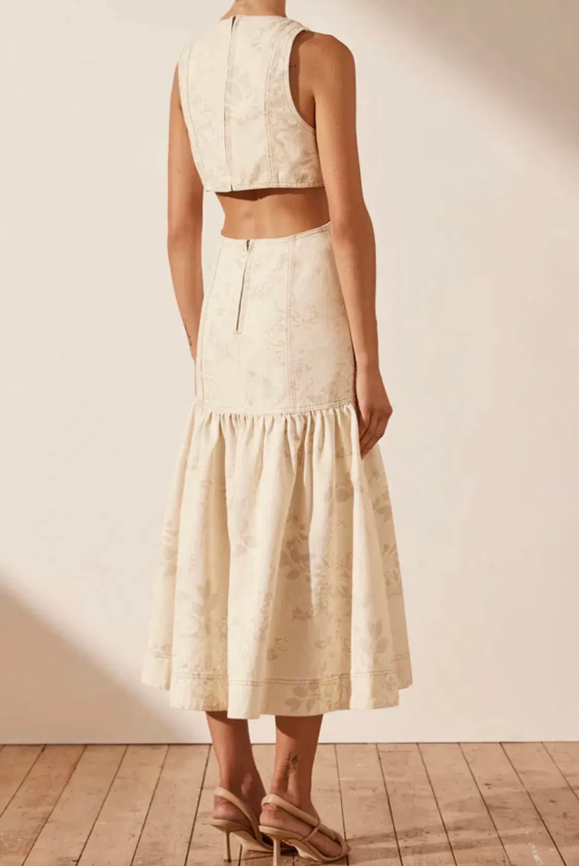 Shona Joy Monica Panelled Cut Out Midi Dress  Cream Size  8 - Image 4
