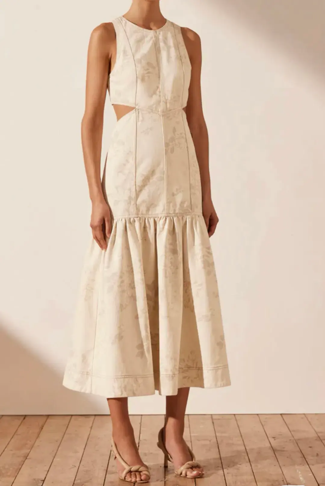 Shona Joy Monica Panelled Cut Out Midi Dress  Cream Size  8 for rent on The Volte - main image