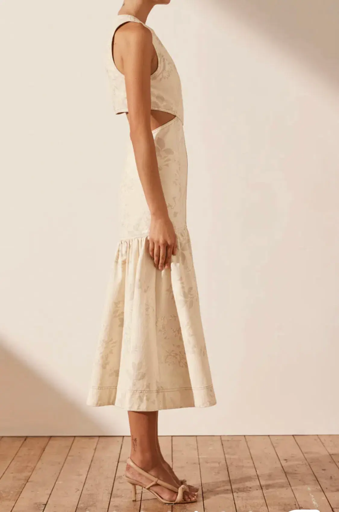 Shona Joy Monica Panelled Cut Out Midi Dress  Cream Size  8 - Image 3