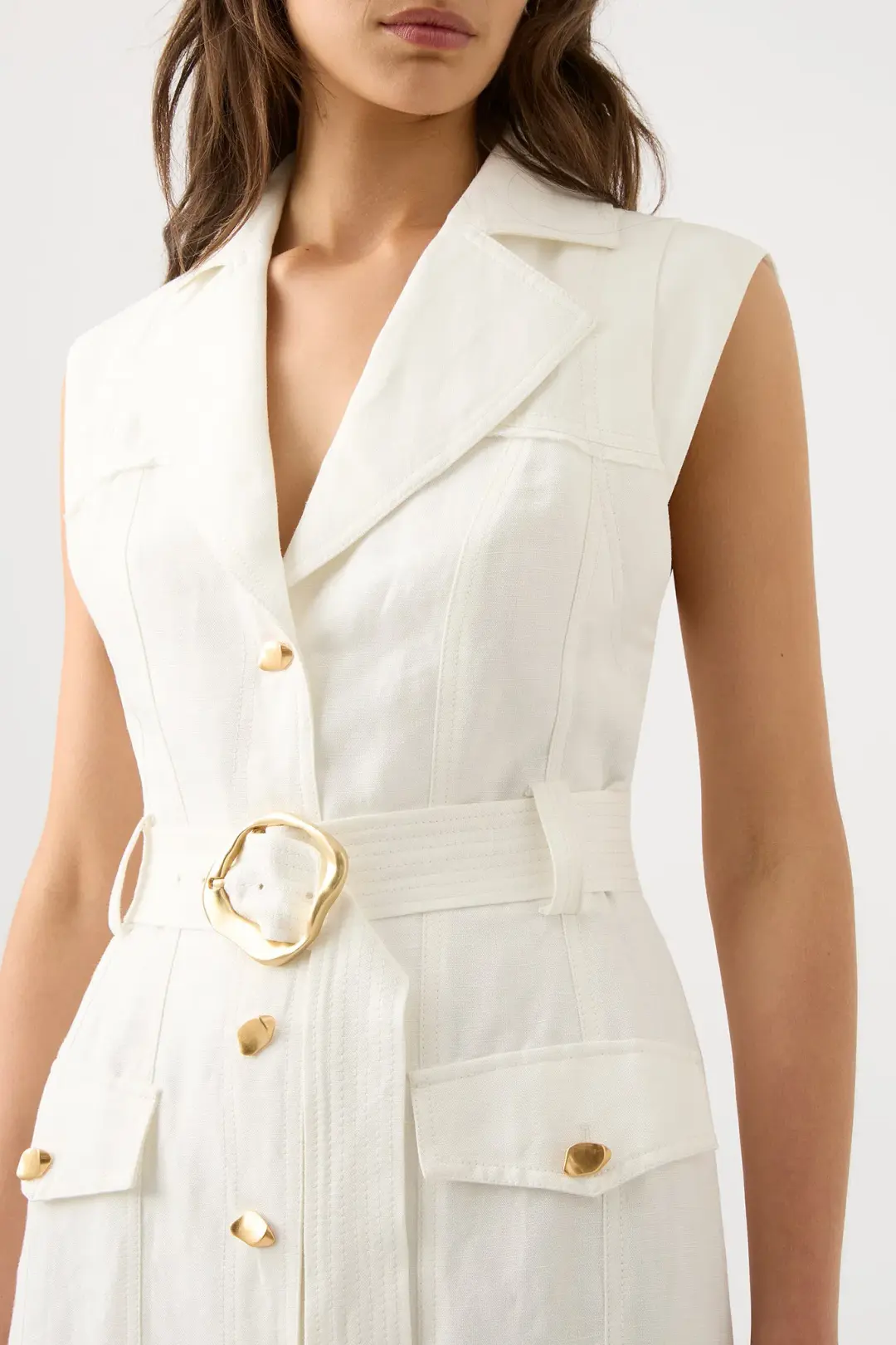  Aje Celine Utility Midi Dress Ivory Size 8 for rent on The Volte - main image