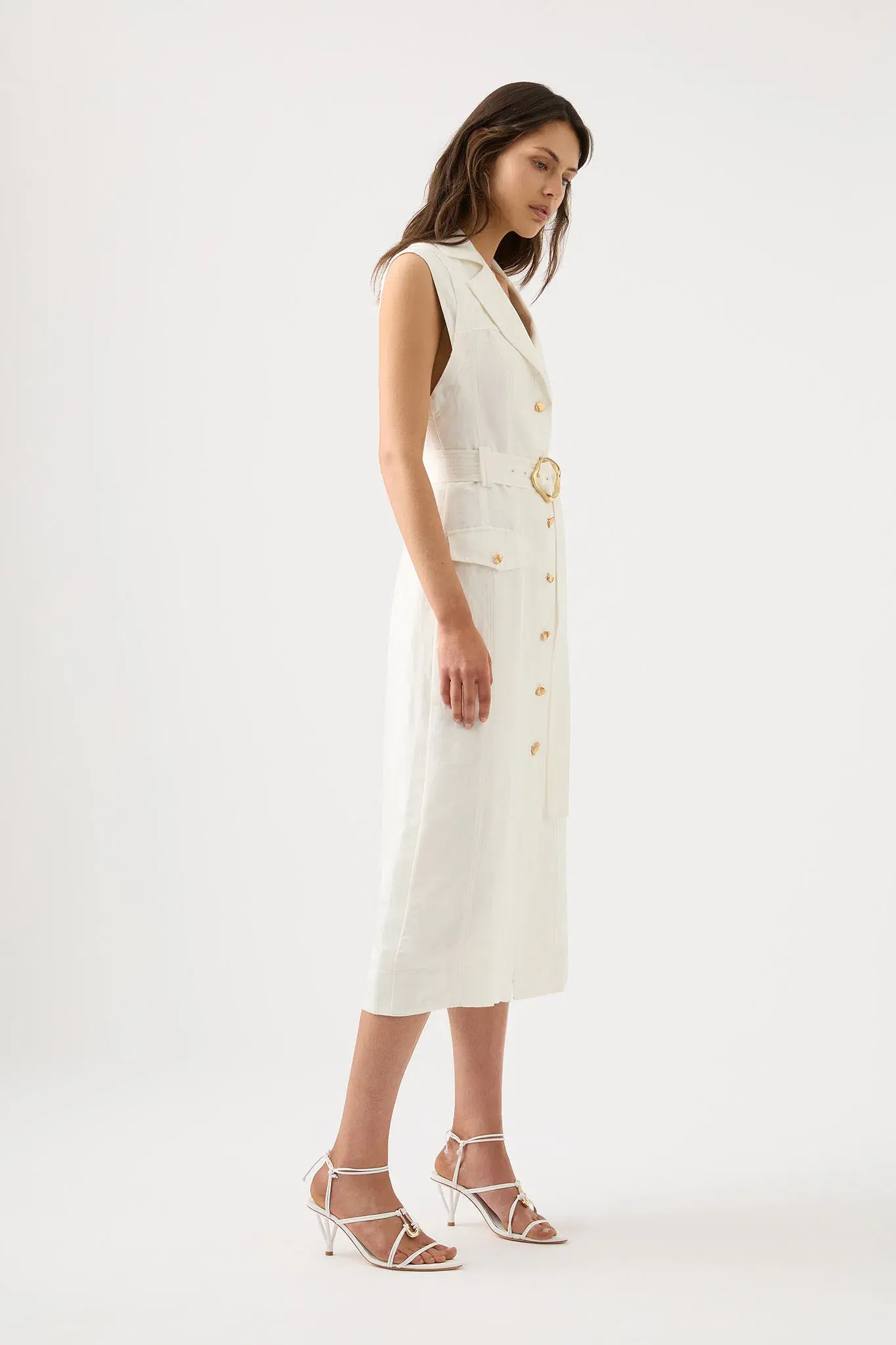  Aje Celine Utility Midi Dress Ivory Size 8 - Image 1