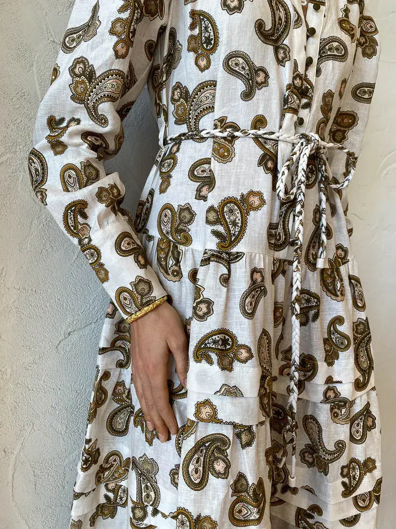 Alemais Mia Paisley Linen Midi Dress Cream Paisley Size 6  - Image 3