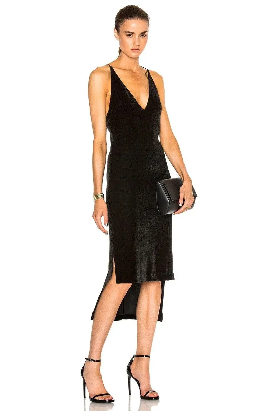 Dion Lee  Slip Silk Blend Hi Low Strappy Dress Black Size 12 for rent on The Volte - main image