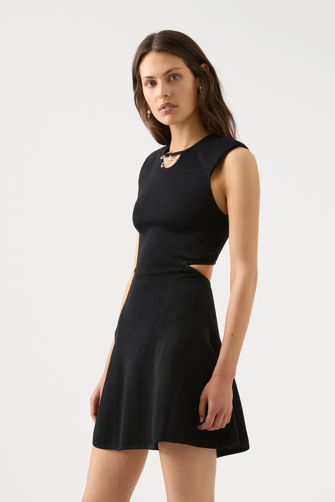 Aje Lena Cut Out Knit Mini Dress Black Size S/AU 8 for rent on The Volte - main image