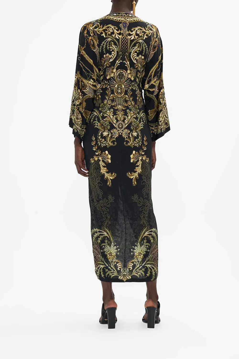 Camilla Long Split Front Twist Dress The Night Is Noir Print Size 8 - Image 2