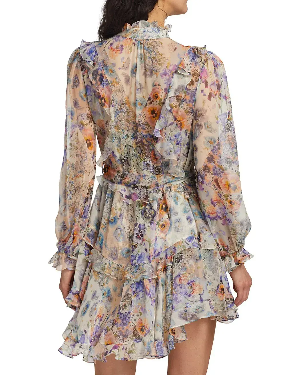 Zimmermann Tama Ruffle Mini Dress in Diamond Splice Floral Size 0/AU 8 - Image 3