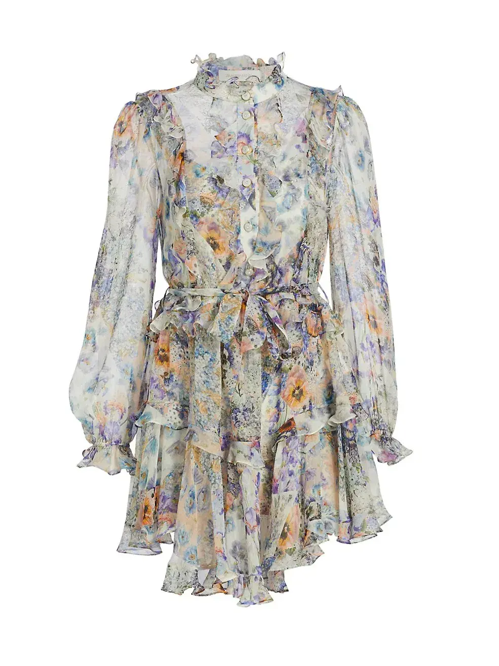 Zimmermann Tama Ruffle Mini Dress in Diamond Splice Floral Size 0/AU 8 - Image 4