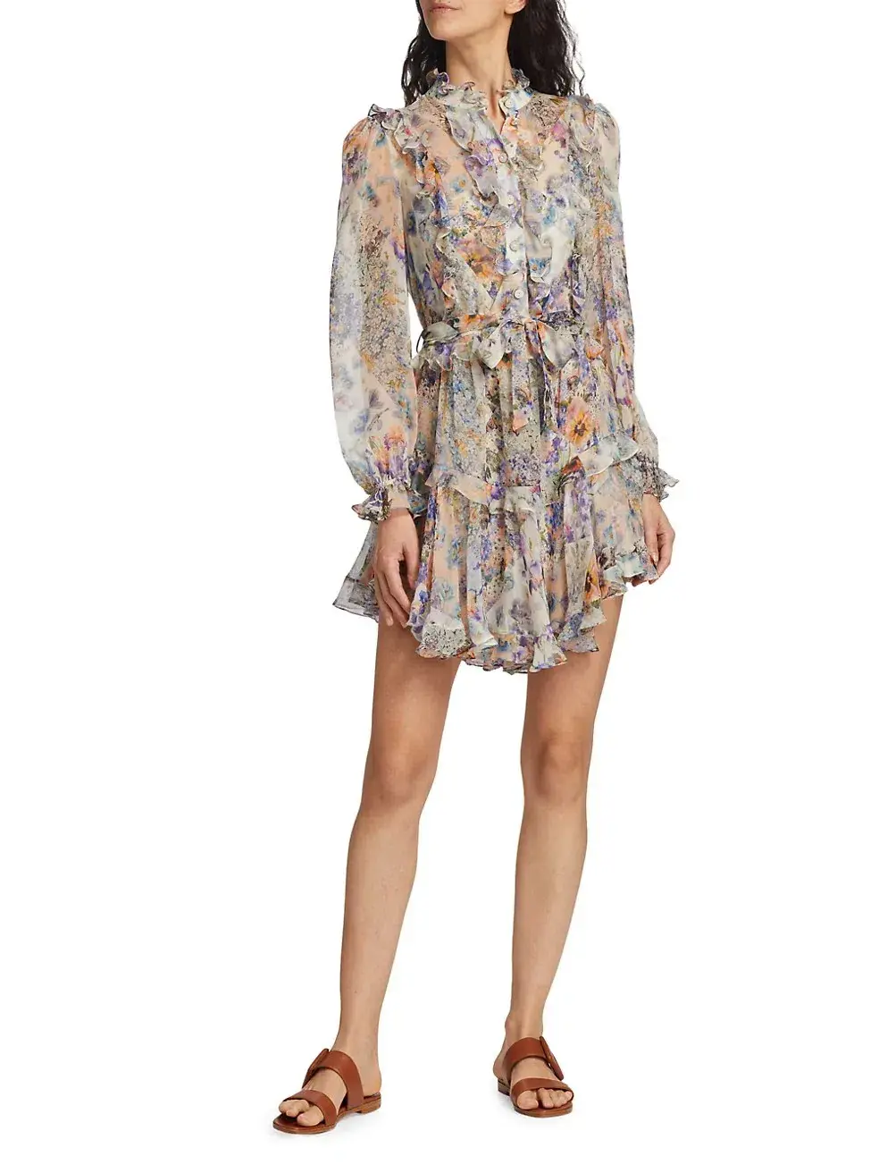 Zimmermann Tama Ruffle Mini Dress in Diamond Splice Floral Size 0/AU 8 - Image 1