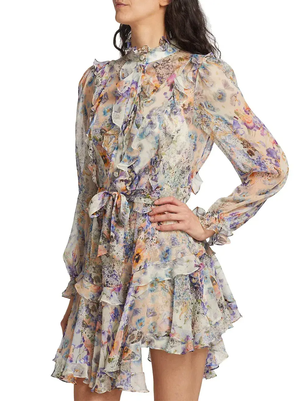 Zimmermann Tama Ruffle Mini Dress in Diamond Splice Floral Size 0/AU 8 - Image 2