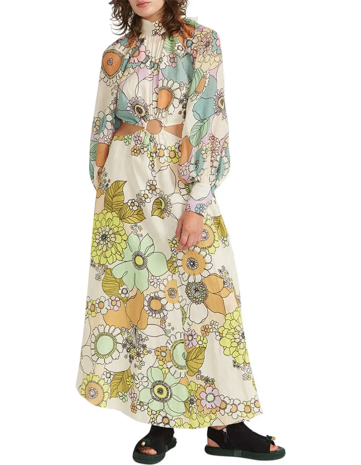 Alemais Farrah Cut Out Midi Dress Print Size 10 - Image 1