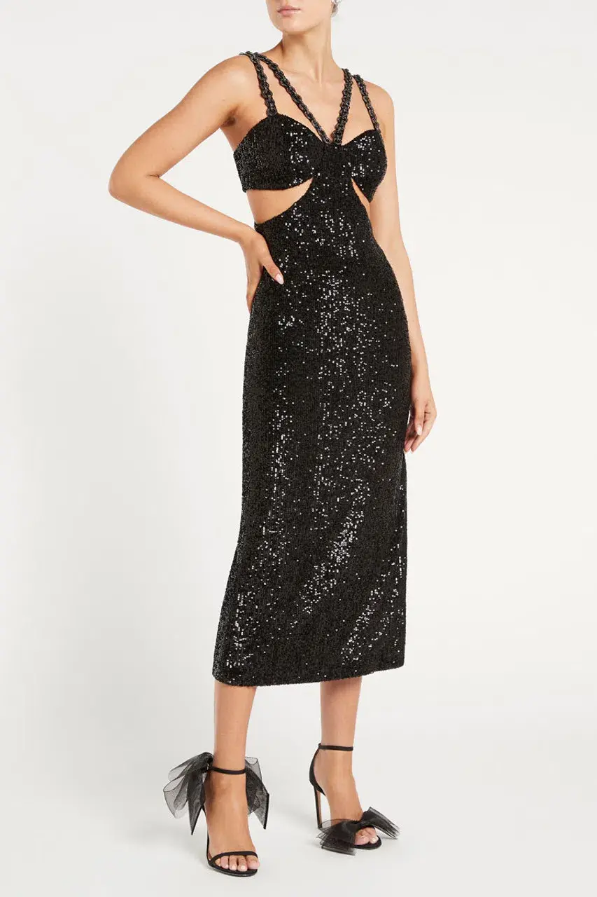 Rebecca Vallance Missing Hours Cut Out Midi Dress Black Size 4 - Image 2