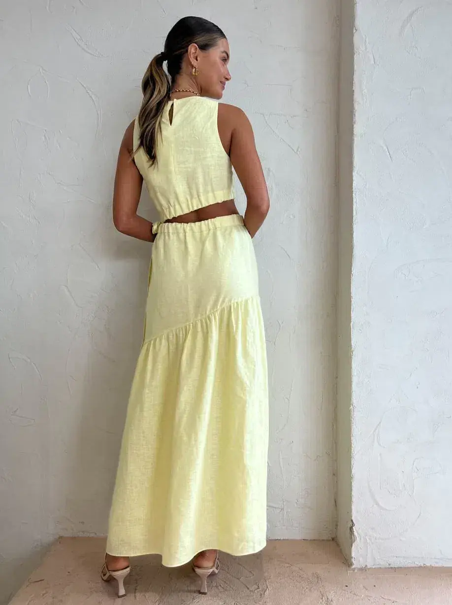 Sir the Label Francesca Asymmetrical Cut Out Dress in Butter Yellow Size 0/AU 6 - Image 3