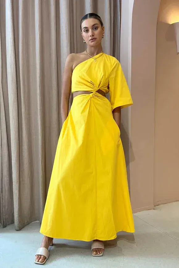 Camilla & Marc Wally One Shoulder Cut Out Maxi Dress in Honey Yellow Size 10 - Image 1