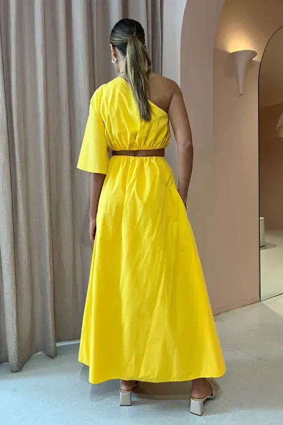 Camilla & Marc Wally One Shoulder Cut Out Maxi Dress in Honey Yellow Size 10 for rent on The Volte - main image