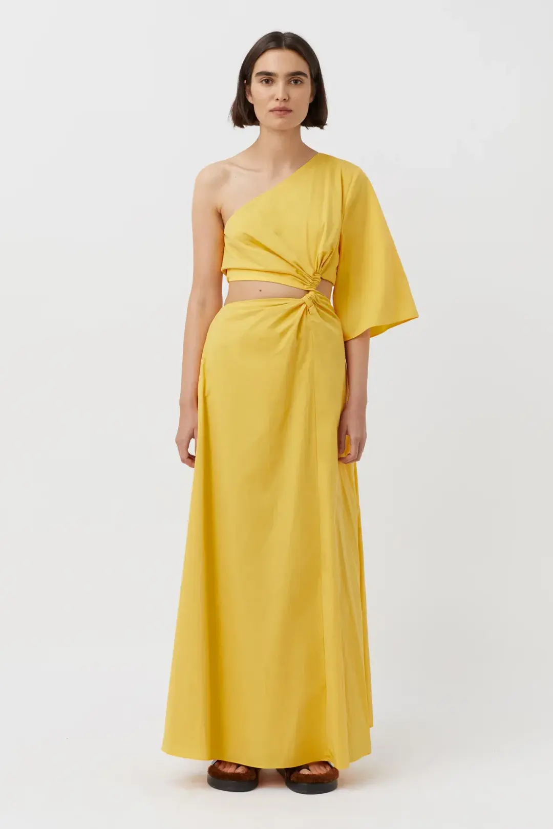 Camilla & Marc Wally One Shoulder Cut Out Maxi Dress in Honey Yellow Size 10 for rent on The Volte - main image