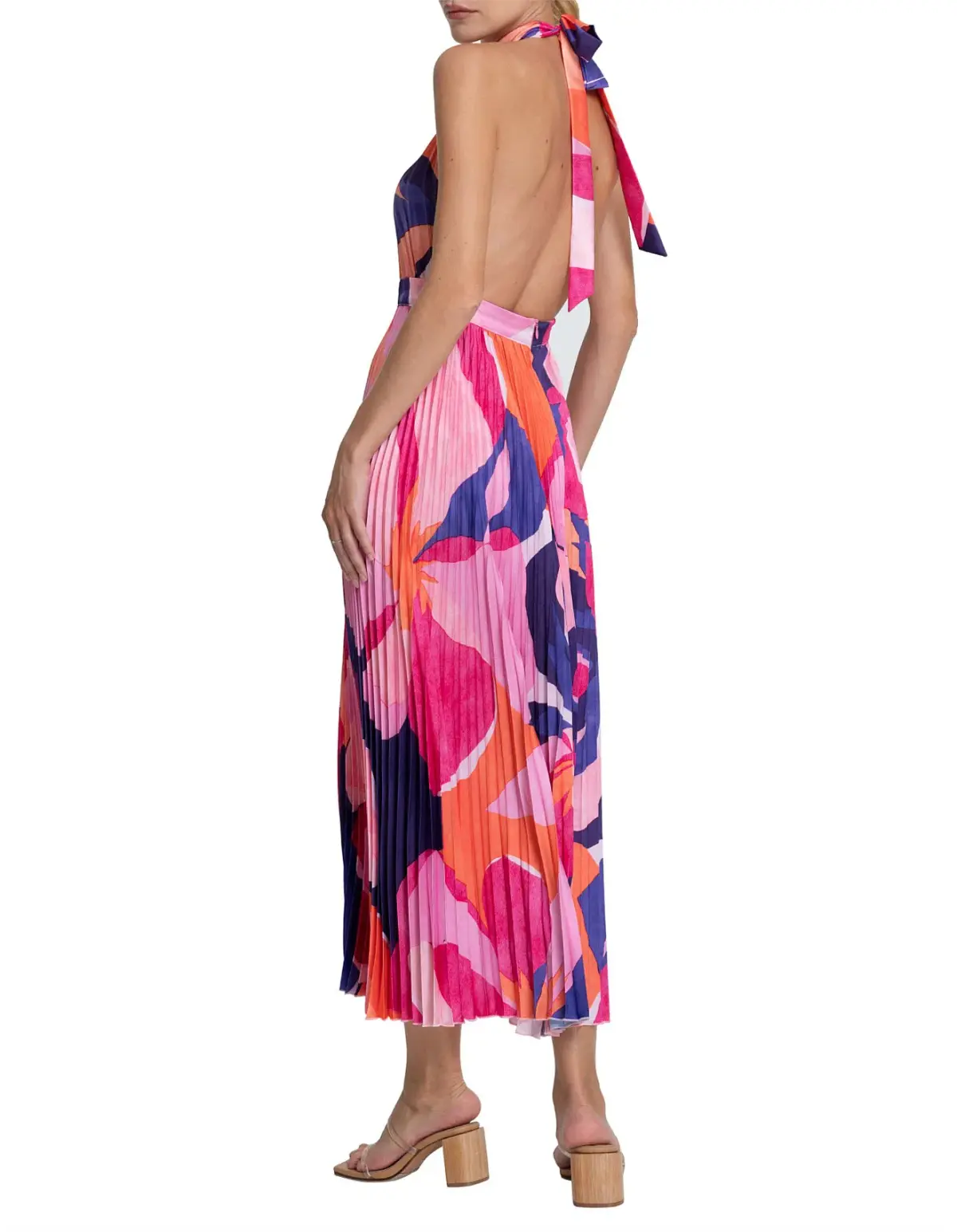 L'Idee Renaissance Halterneck Pleated Cutout Low Back Dress Capri Print Size 8 - Image 4
