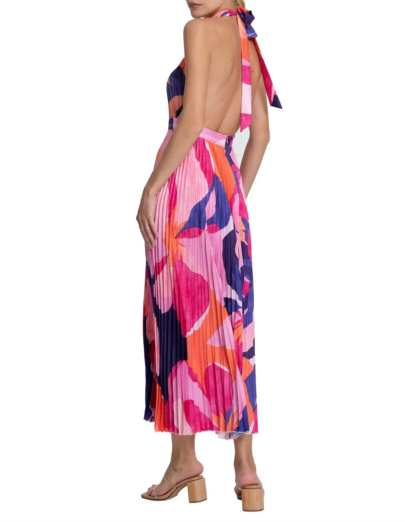 L'Idee Renaissance Halterneck Pleated Cutout Low Back Dress Capri Print Size 8 - Image 4