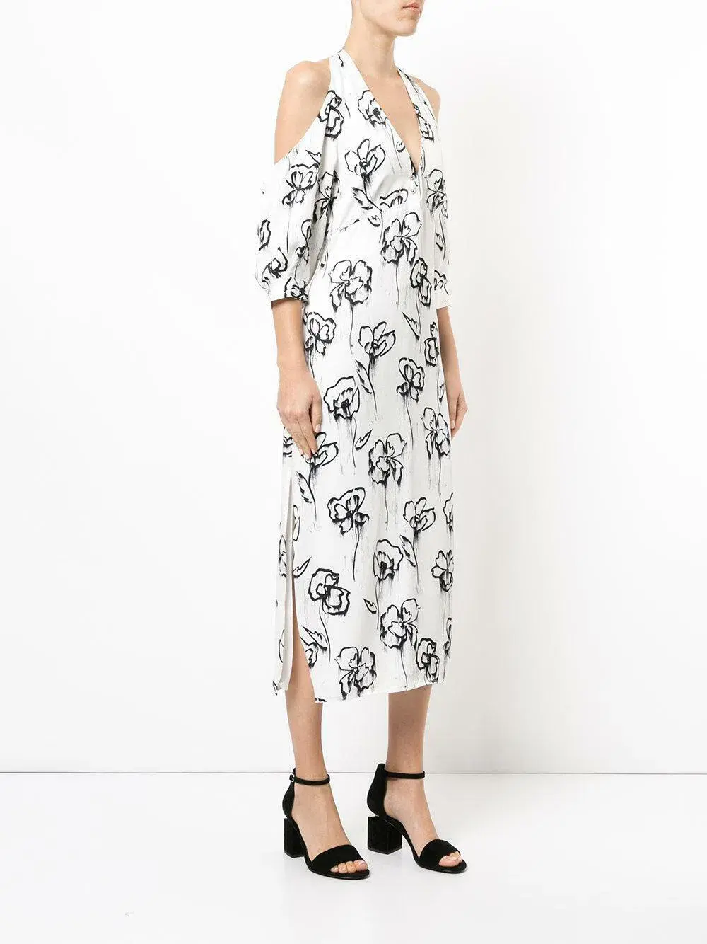 Manning Cartell Womens Midi Cold Shoulder Dress Rose Washer Black White Size 10 for rent on The Volte - main image