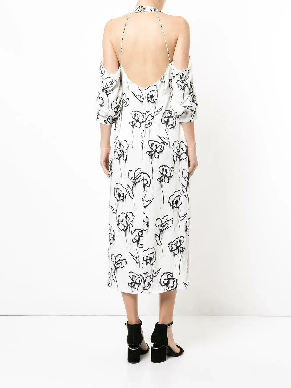 Manning Cartell Womens Midi Cold Shoulder Dress Rose Washer Black White Size 10 for rent on The Volte - main image