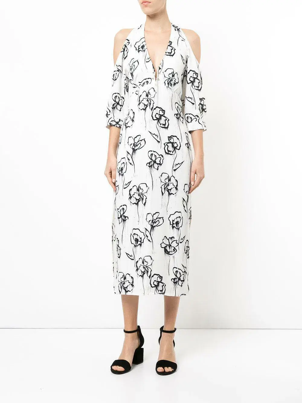 Manning Cartell Womens Midi Cold Shoulder Dress Rose Washer Black White Size 10 - Image 1