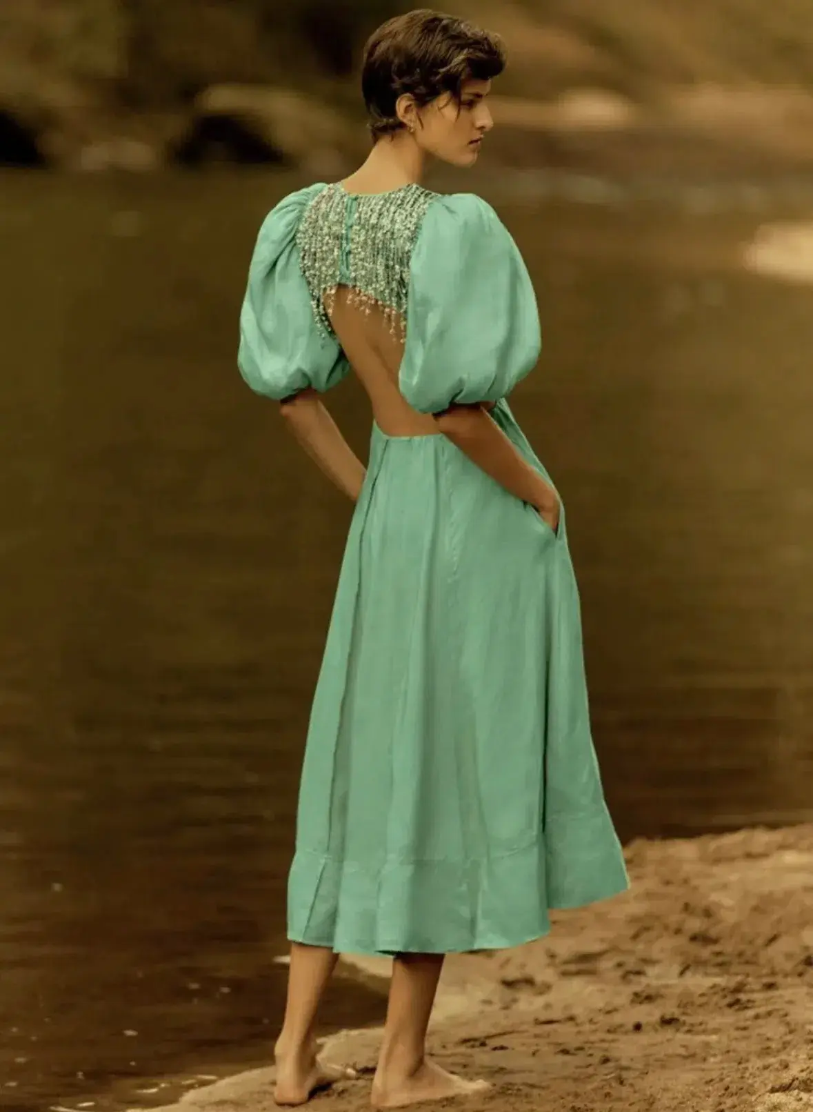 Aje Relic Beaded Mini Dress Green Size 10 - Image 3