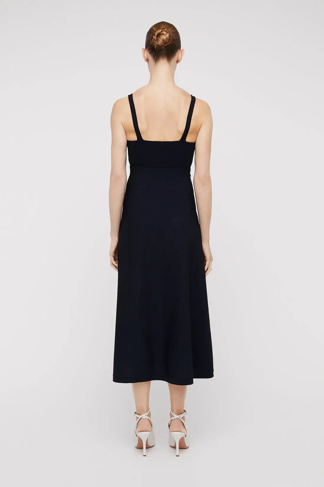 Scanlan Theodore Crepe Knit Square Neck Dress Navy Size M/AU 10 - Image 2