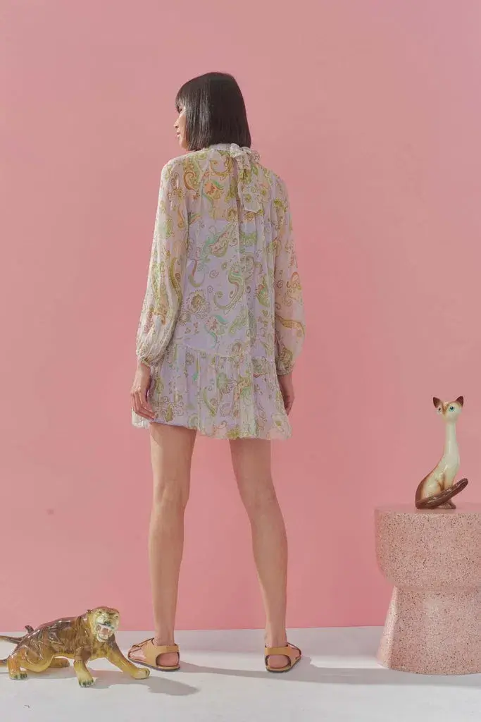 Alemais Marta Lilac Crinkle Silk Dress Print Size 6 - Image 4