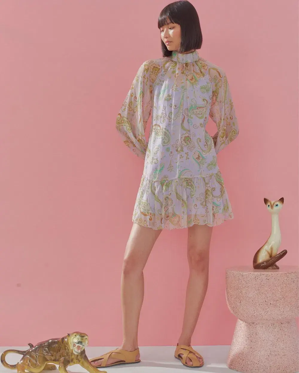 Alemais Marta Lilac Crinkle Silk Dress Print Size 6 - Image 3