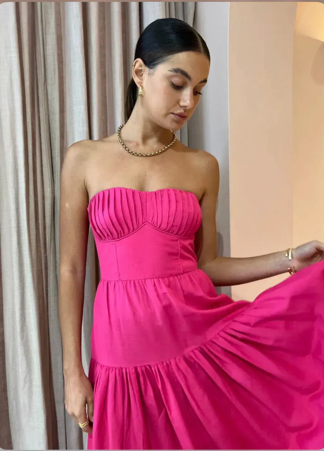 Shona Joy Joanine Linen Ruched Midi Dress Pink Size L / AU 12  for rent on The Volte - main image