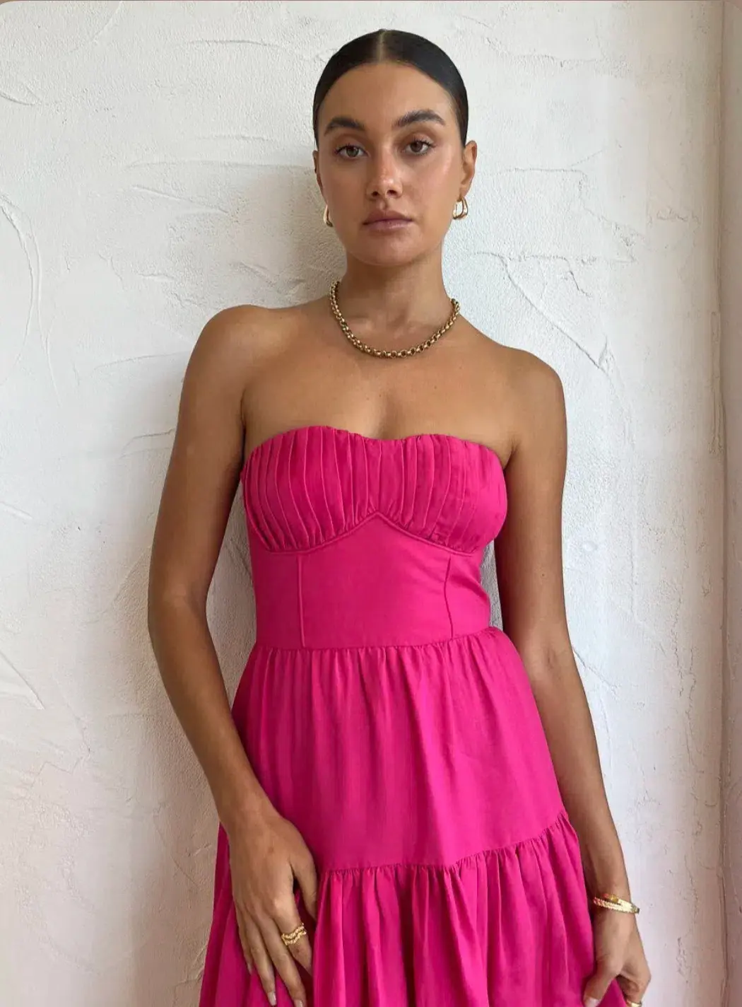 Shona Joy Joanine Linen Ruched Midi Dress Pink Size L / AU 12  for rent on The Volte - main image