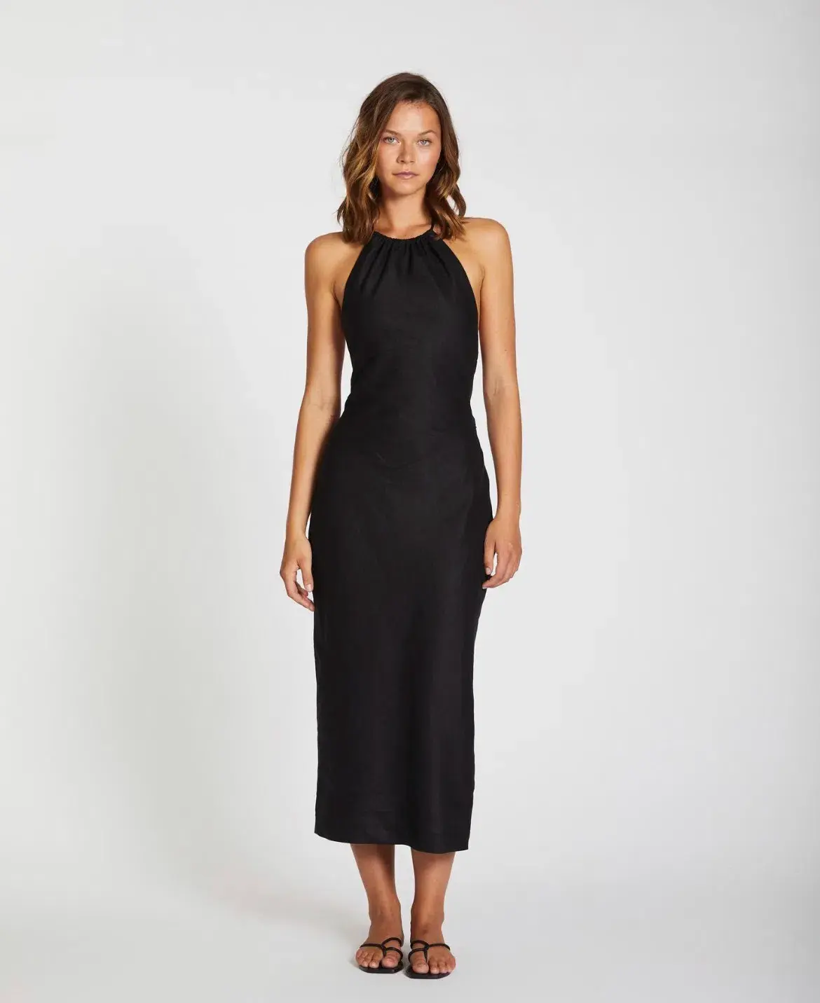 Lover Cindy Linen Halter Midi Dress Black Size 10 - Image 1