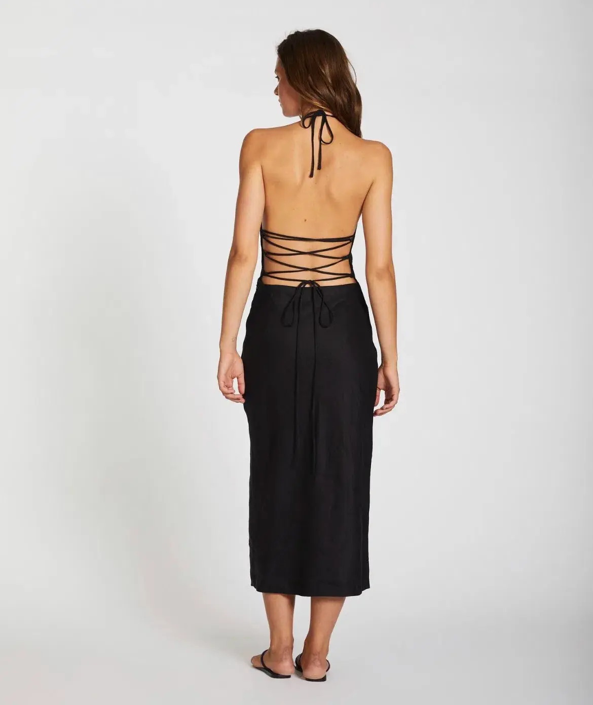Lover Cindy Linen Halter Midi Dress Black Size 10 - Image 3