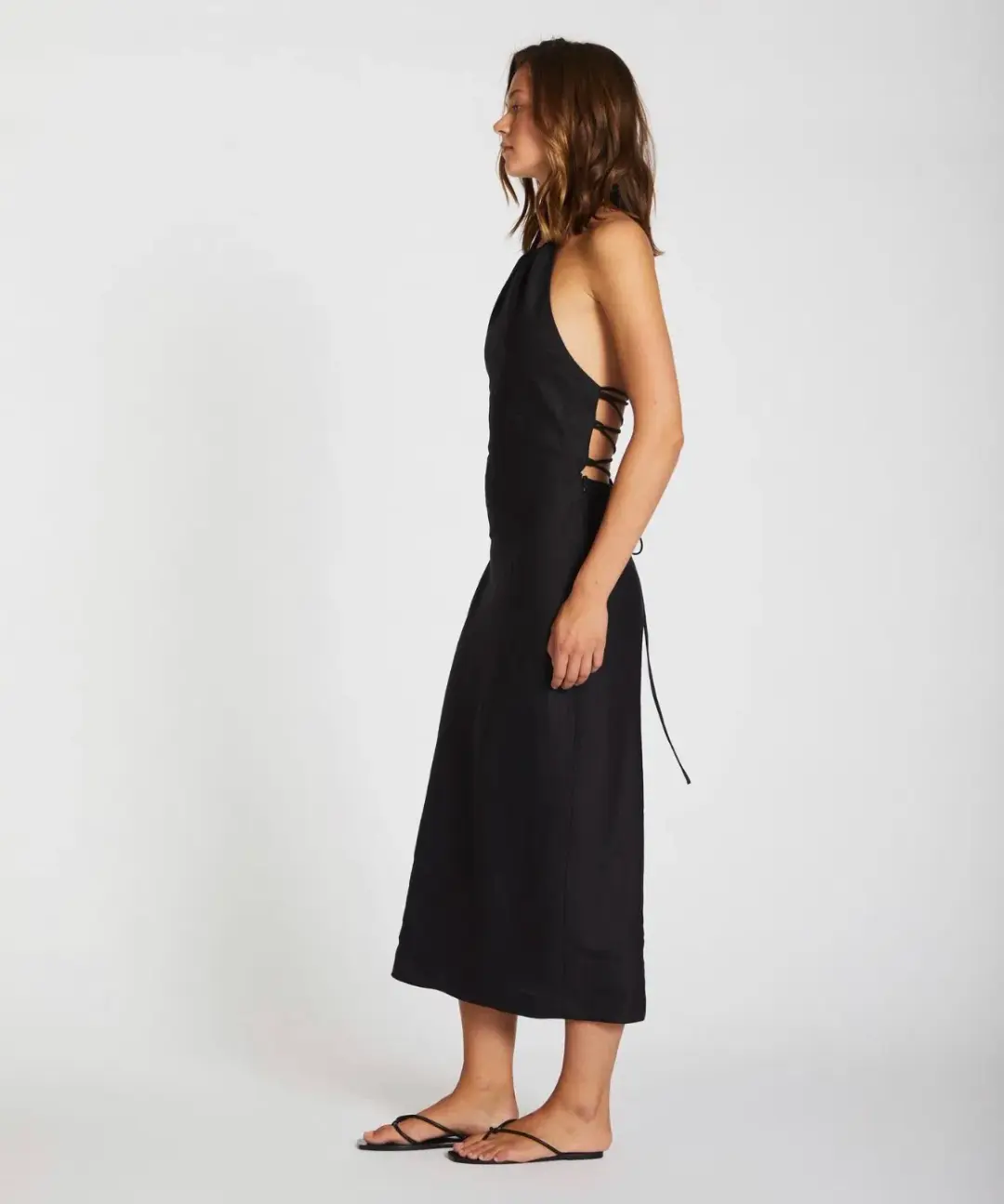 Lover Cindy Linen Halter Midi Dress Black Size 10 for rent on The Volte - main image