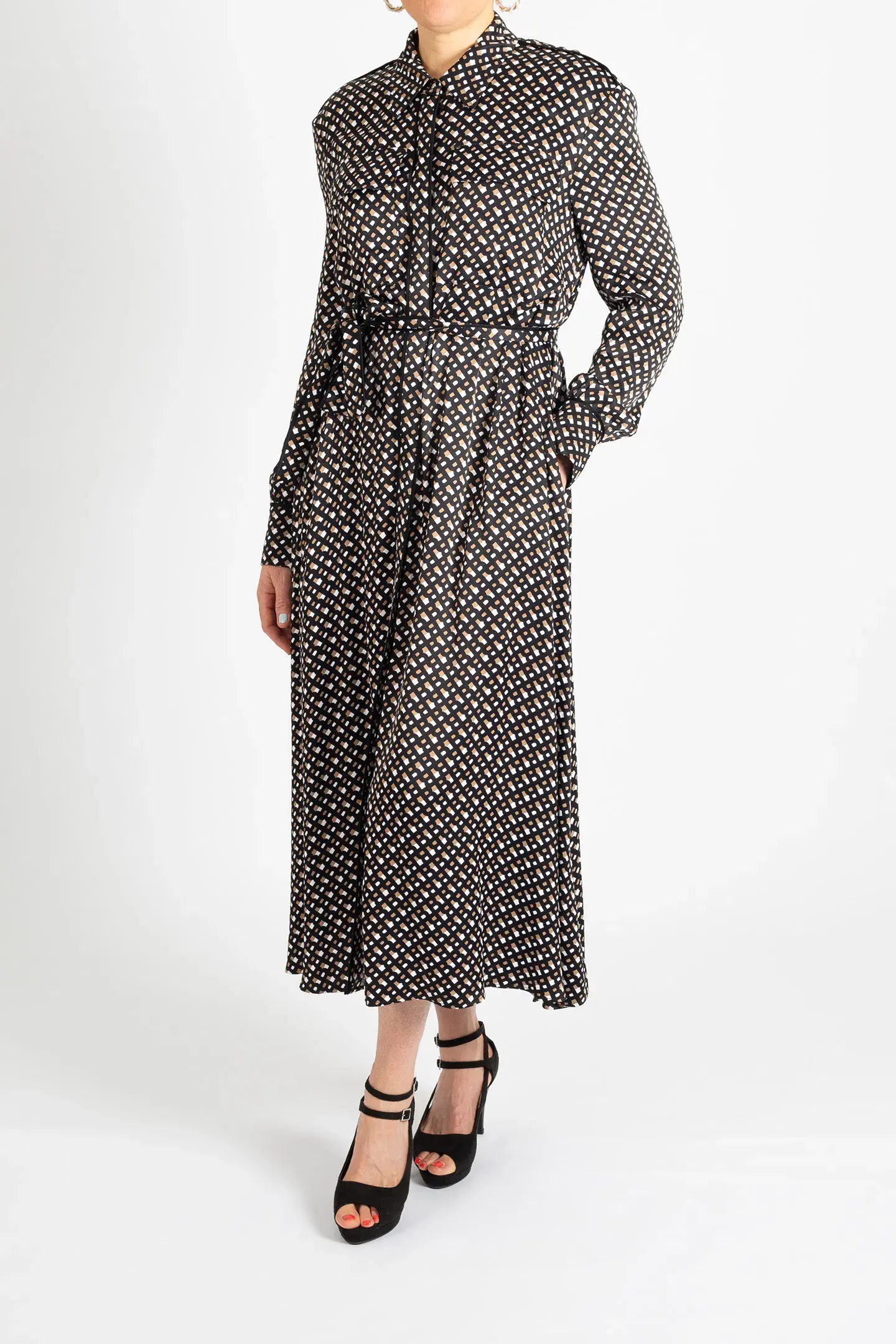 Hugo Boss Long-Sleeved Shirt Dress in Monogram-Print Fabric Patterned Size 10 - Image 2
