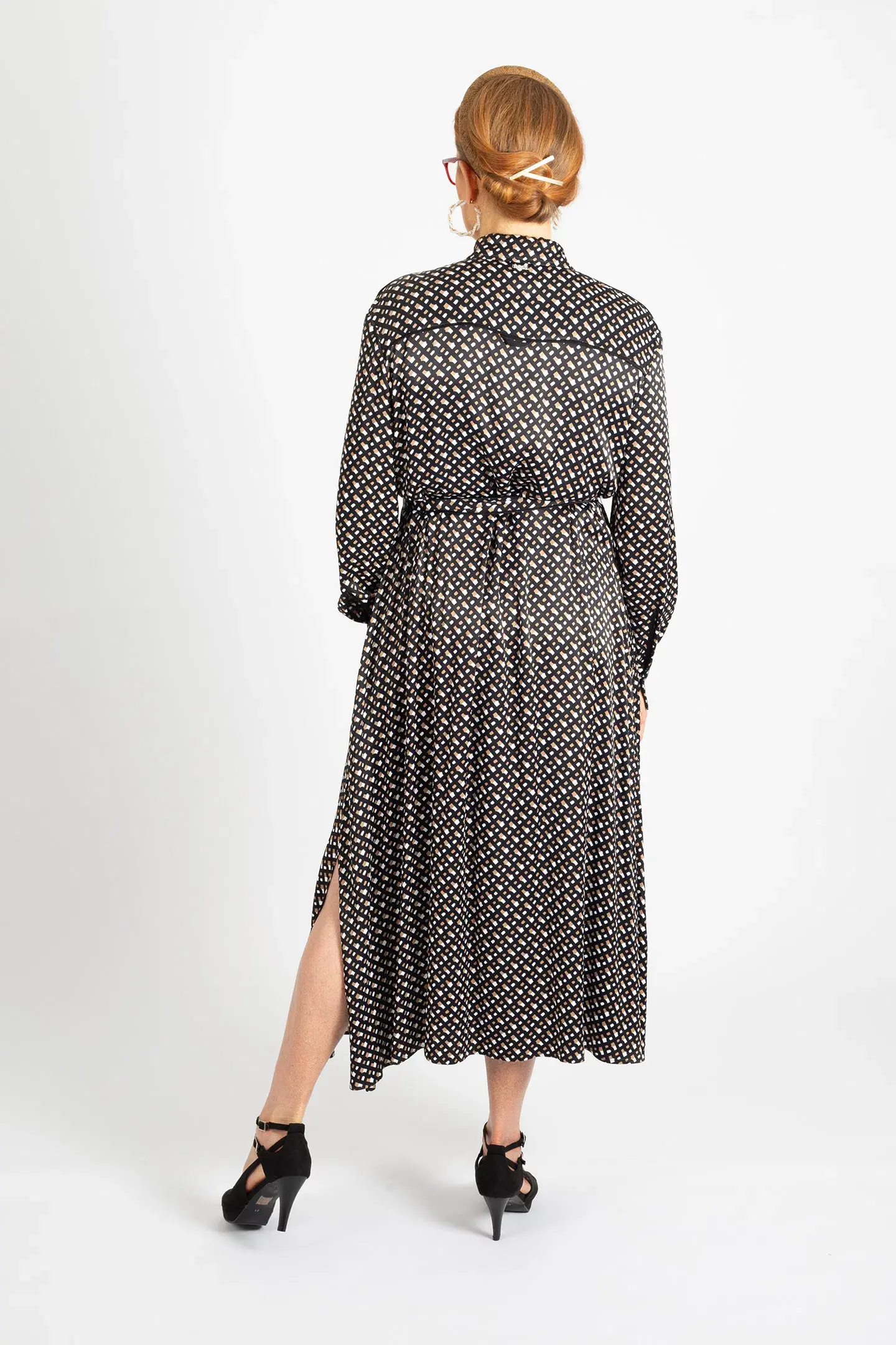 Hugo Boss Long-Sleeved Shirt Dress in Monogram-Print Fabric Patterned Size 10 - Image 4