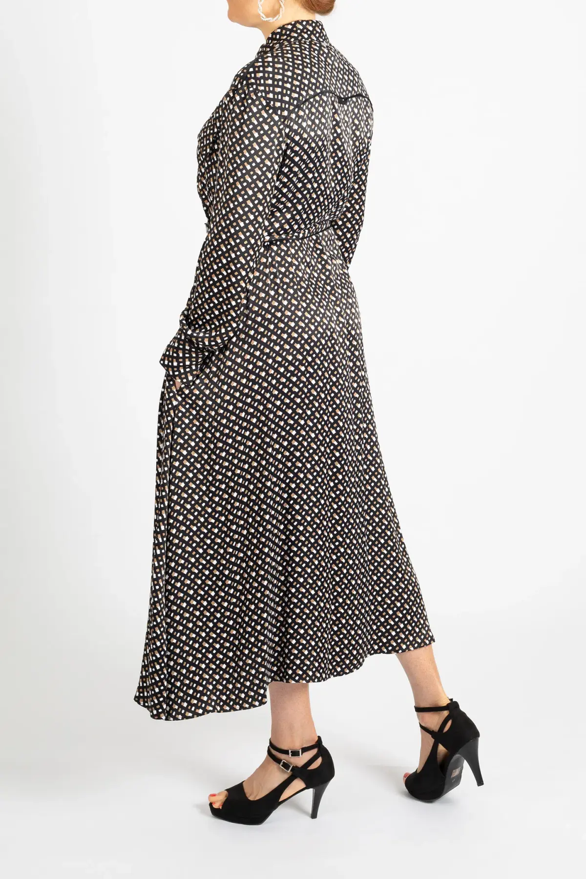Hugo Boss Long-Sleeved Shirt Dress in Monogram-Print Fabric Patterned Size 10 - Image 3