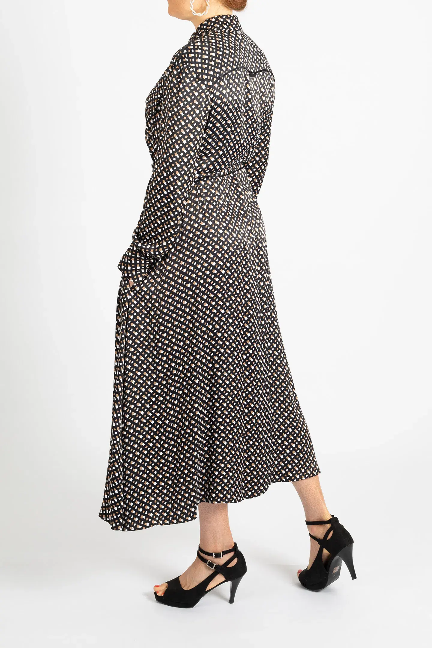 Hugo Boss Long-Sleeved Shirt Dress in Monogram-Print Fabric Patterned Size 10 - Image 3