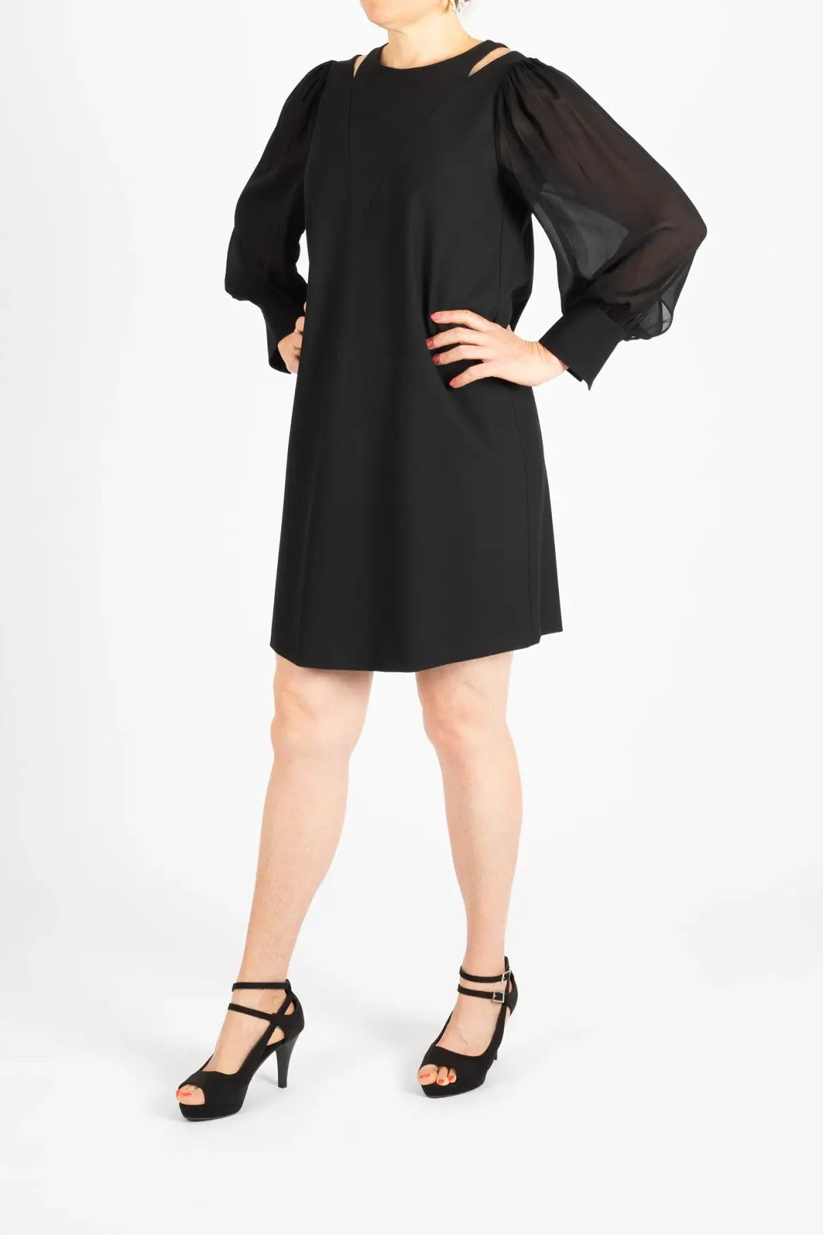 Hugo Boss Relaxed-fit Long-Sleeved Dress with Cut-Out Details Black Size 8 - Image 1