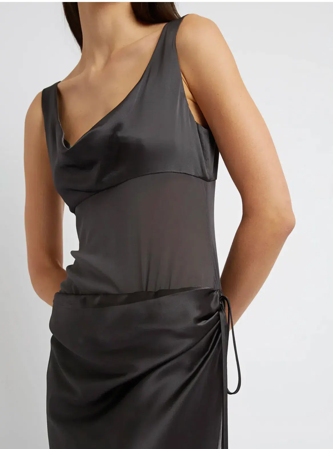 Christopher Esber Sheer Torso Cowl Tank Dress Charcoal Size 6 / XS - Image 2