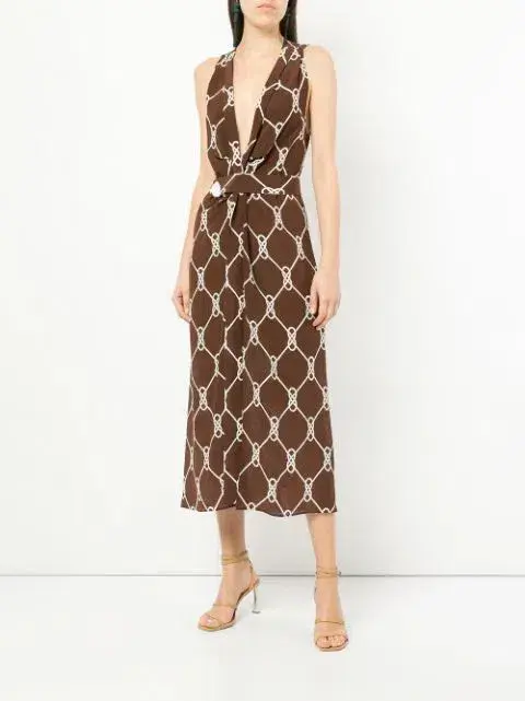 Manning Cartell Sleeveless Midi Dress Walnut/White Print Size 8 - Image 1