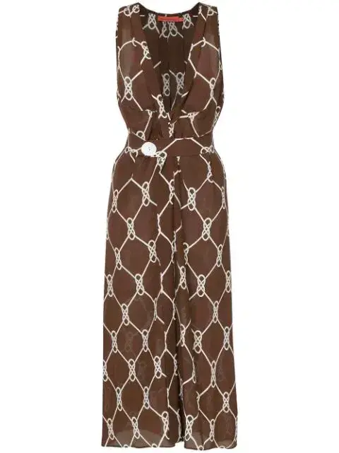 Manning Cartell Sleeveless Midi Dress Walnut/White Print Size 8 - Image 4