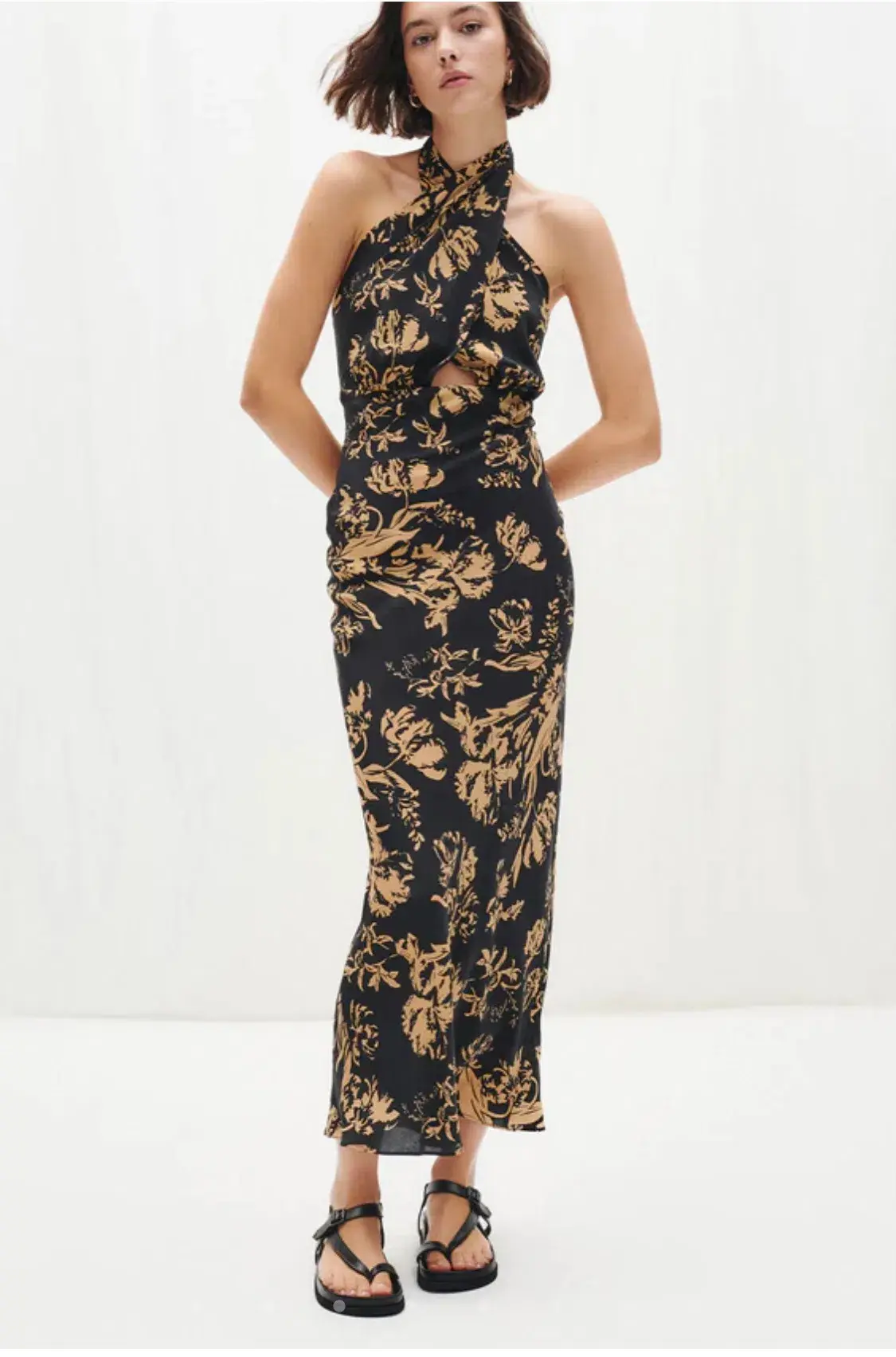 Shona Joy Dawn Silk Cross Front Halter Midi Dress Print Size 8 / S - Image 1