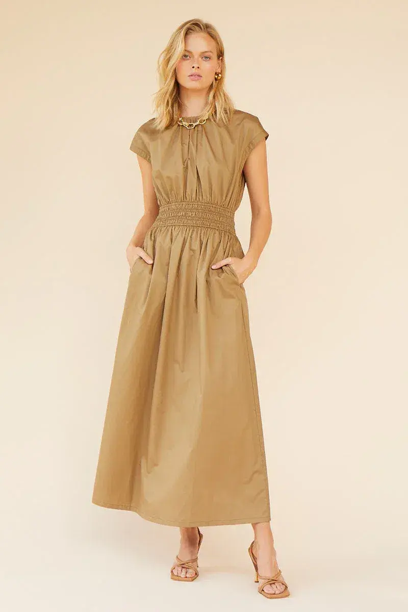 Suboo Rosanna Shirred Waist Long Dress Brown Size AU 8 - Image 1