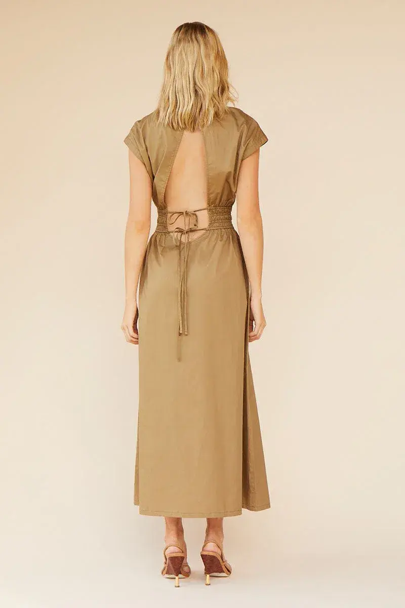 Suboo Rosanna Shirred Waist Long Dress Brown Size AU 8 for rent on The Volte - main image