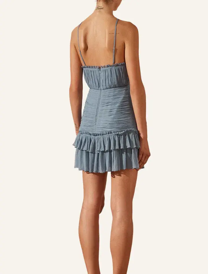 Shona Joy Lauren Cross Front Mini Dress Dusty Blue Size AU 8 - Image 2