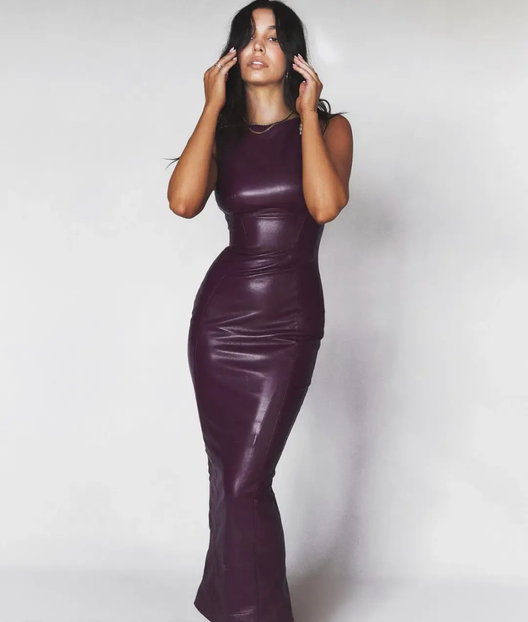 House of CB Sahara Merlot Vegan Leather Maxi Dress Purple Size Small / AU 8 for rent on The Volte - main image