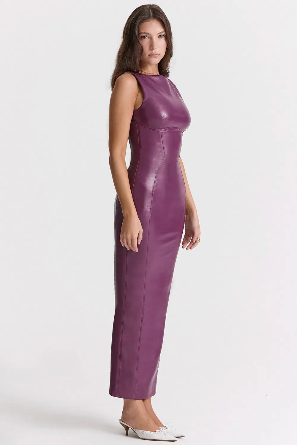House of CB Sahara Merlot Vegan Leather Maxi Dress Purple Size Small / AU 8 for rent on The Volte - main image