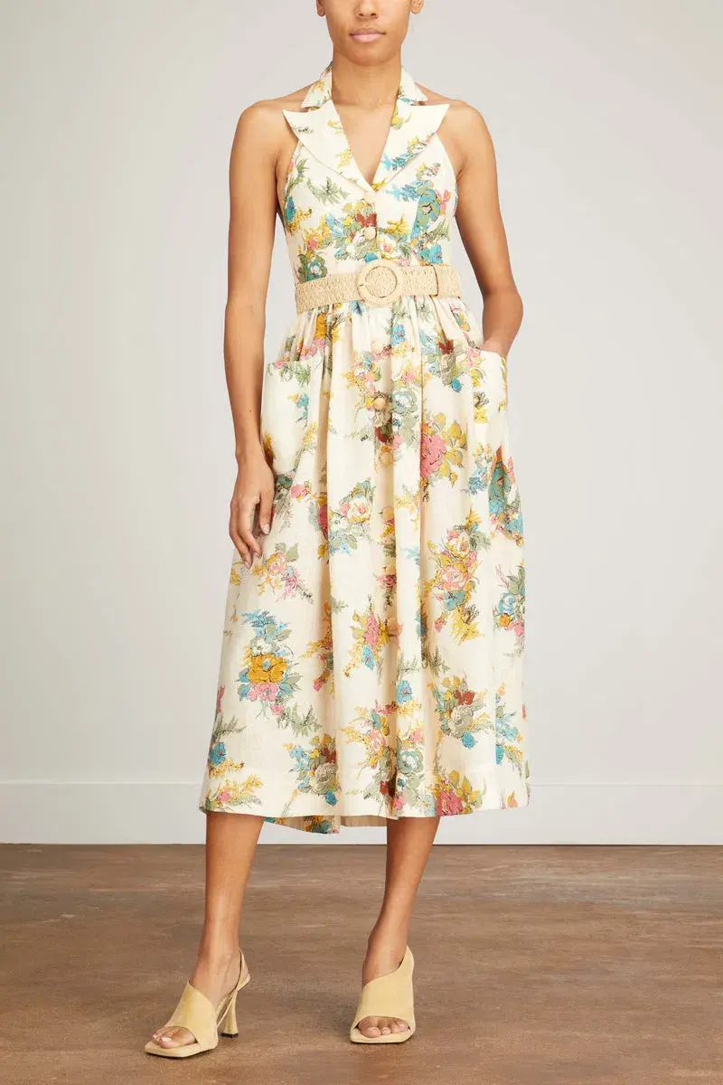 Zimmermann Clover Halter Shirt Midi Dress Honey Floral Size 1 / AU 10 - Image 1